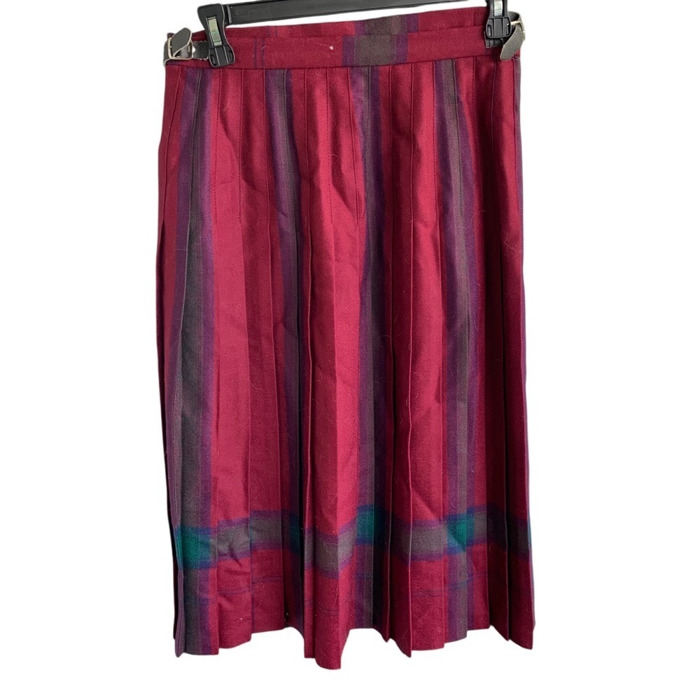 Vintage Deans Of Scotland Wool Red Green Pleated Wrap Skirt Size 12